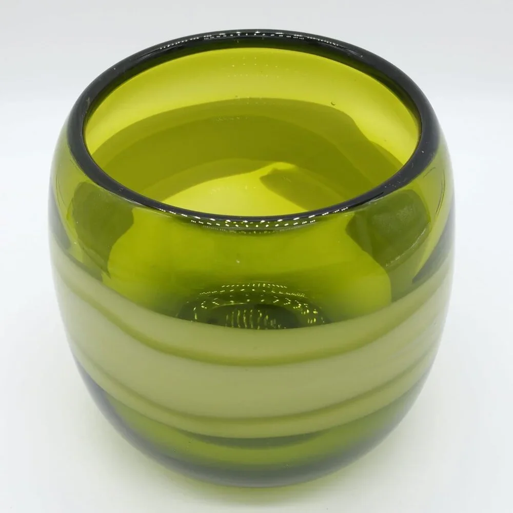 Vintage Pier 1 Hand Blown Green Glass Candle Holder, Art Glass, Decor